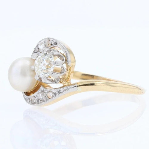 Bague 52 Bague toi et moi ancienne en or jaune et platine, diamants et perle fine 58 Facettes 20-509-48