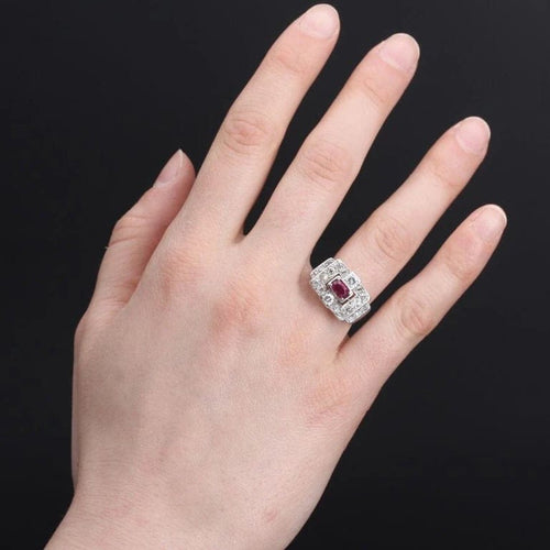 Bague 51 Bague Art déco en platine, rubis et diamants 58 Facettes 20-600-48