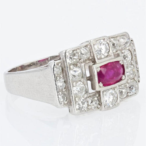 Bague 51 Bague Art déco en platine, rubis et diamants 58 Facettes 20-600-48