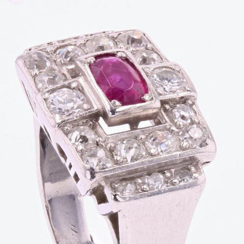 Bague 51 Bague Art déco en platine, rubis et diamants 58 Facettes 20-600-48