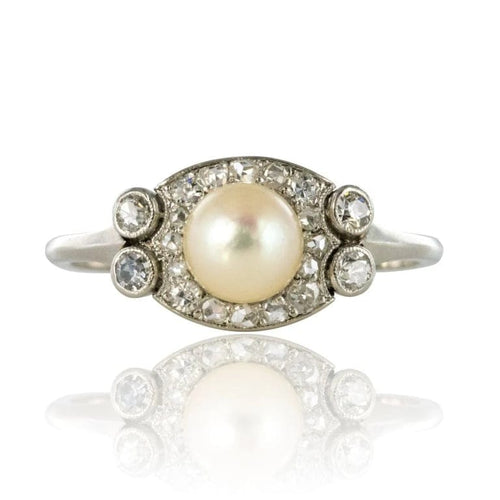 Bague 58 Art déco - Bague en platine avec perle de culture et diamants 58 Facettes 19-278-54
