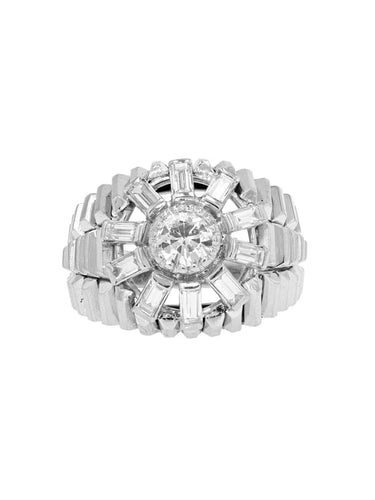 Bague 62 Bague dôme en or blanc 18 carats et diamants baguette 58 Facettes 20-589-59