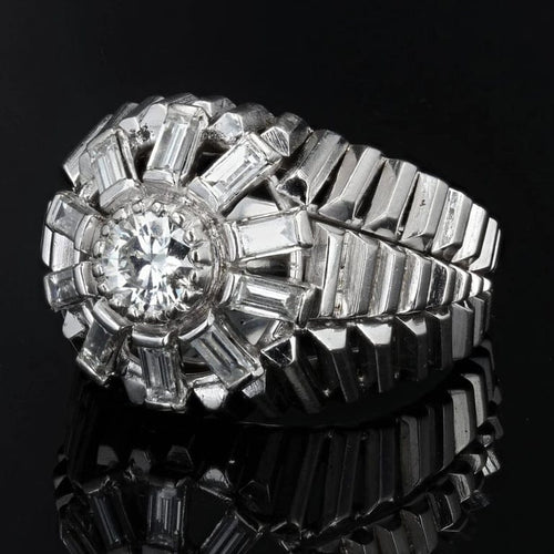 Bague 62 Bague dôme en or blanc 18 carats et diamants baguette 58 Facettes 20-589-59