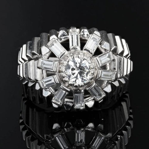 Bague 62 Bague dôme en or blanc 18 carats et diamants baguette 58 Facettes 20-589-59