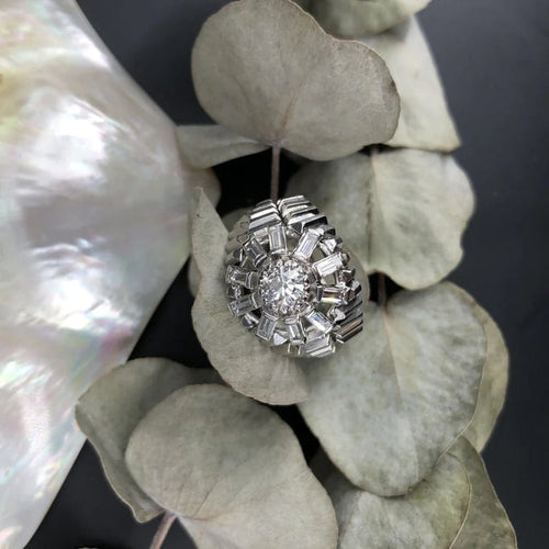 Bague 62 Bague dôme en or blanc 18 carats et diamants baguette 58 Facettes 20-589-59