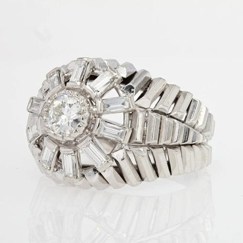 Bague 62 Bague dôme en or blanc 18 carats et diamants baguette 58 Facettes 20-589-59