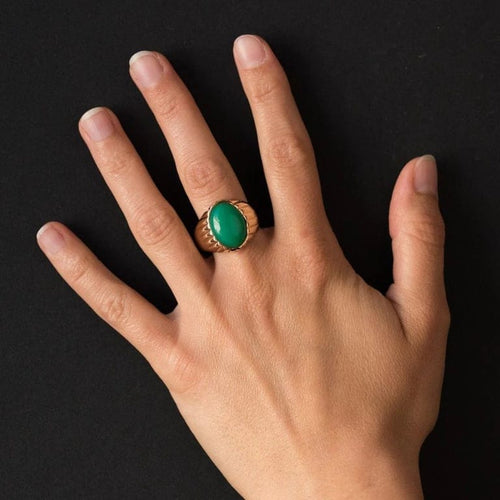 Bague 62 Bague chevalière vintage en or jaune 18 carats au chrysoprase 58 Facettes 19-410-58