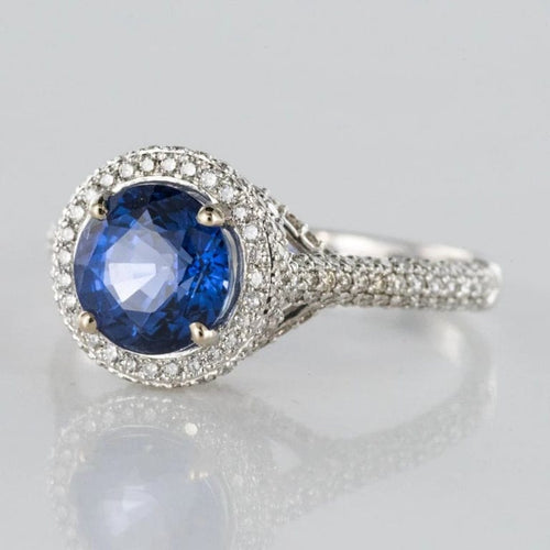 Bague 54 Bague en platine au saphir de Ceylan et diamants 58 Facettes 19-250-53
