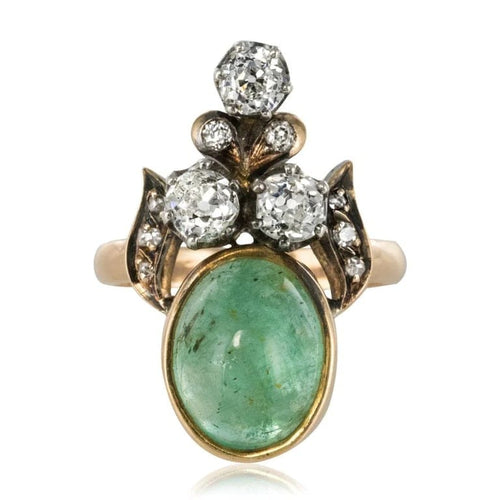 Bague 52 Bague duchesse - Bague en or jaune 18 carats émeraude cabochon et diamants 58 Facettes 19-049-50