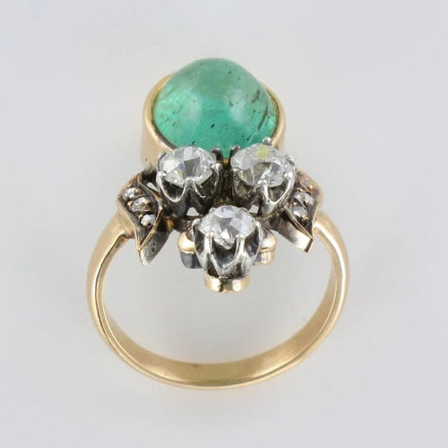 Bague 52 Bague duchesse - Bague en or jaune 18 carats émeraude cabochon et diamants 58 Facettes 19-049-50