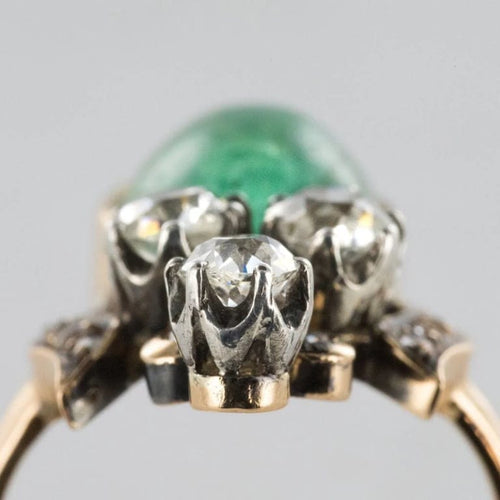 Bague 52 Bague duchesse - Bague en or jaune 18 carats émeraude cabochon et diamants 58 Facettes 19-049-50
