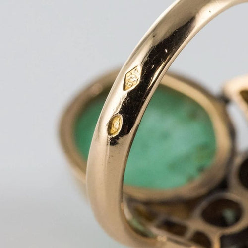 Bague 52 Bague duchesse - Bague en or jaune 18 carats émeraude cabochon et diamants 58 Facettes 19-049-50