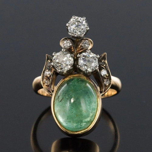 Bague 52 Bague duchesse - Bague en or jaune 18 carats émeraude cabochon et diamants 58 Facettes 19-049-50