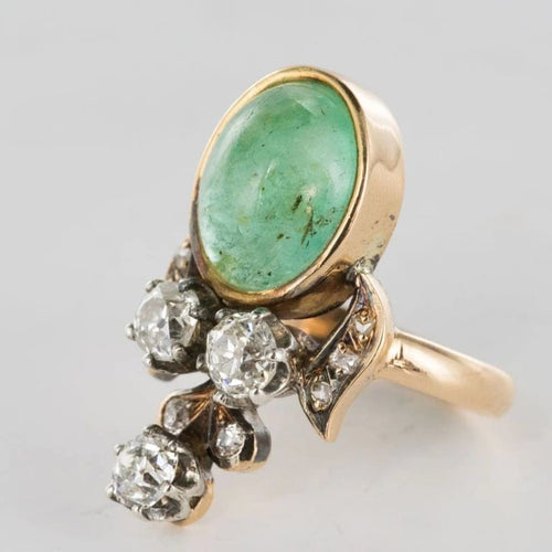 Bague 52 Bague duchesse - Bague en or jaune 18 carats émeraude cabochon et diamants 58 Facettes 19-049-50