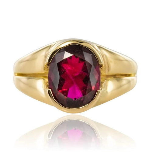 Bague 56 Bague tourmaline rubellite ovale en or jaune 18 carats 58 Facettes 19-426-55