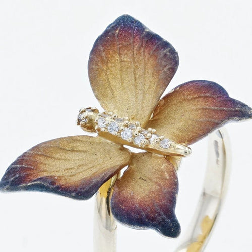 Bague 50 Bague papillon en or jaune 18 carats, émail et diamants 58 Facettes 13-215-7983000-51