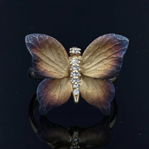 Bague 50 Bague papillon en or jaune 18 carats, émail et diamants 58 Facettes 13-215-7983000-51