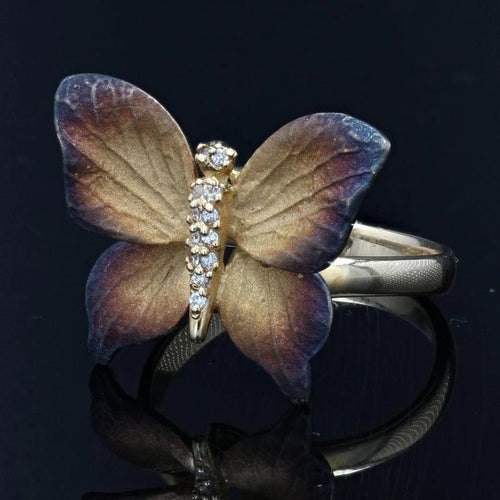 Bague 50 Bague papillon en or jaune 18 carats, émail et diamants 58 Facettes 13-215-7983000-51