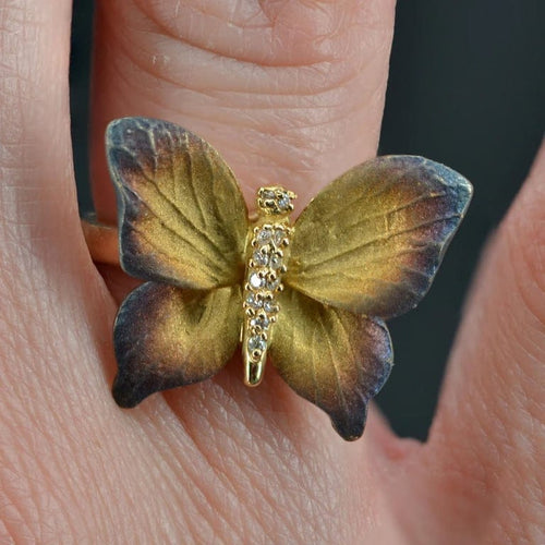 Bague 50 Bague papillon en or jaune 18 carats, émail et diamants 58 Facettes 13-215-7983000-51
