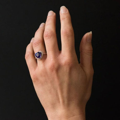 Bague 50 Bague cœur tanzanite et diamants en or blanc 18 carats 58 Facettes 12-063-5220536-52