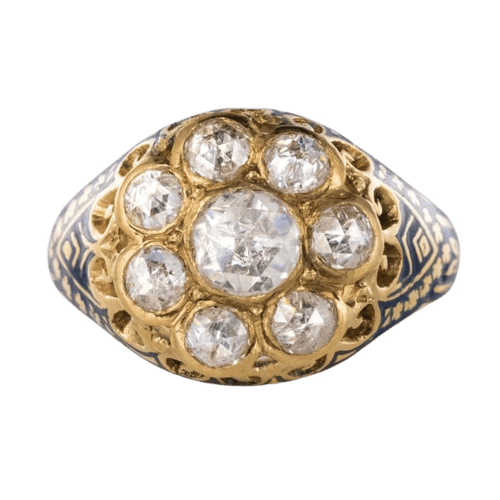 Bague 56 Bague diamants et émail bleu en or jaune 18 carats 58 Facettes 08-017-1463177-57