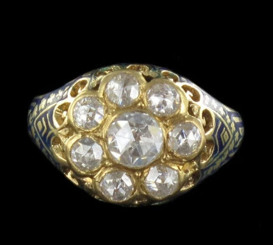 Bague 56 Bague diamants et émail bleu en or jaune 18 carats 58 Facettes 08-017-1463177-57