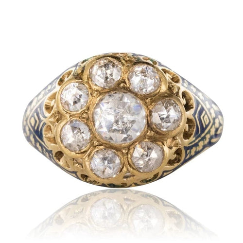 Bague 56 Bague diamants et émail bleu en or jaune 18 carats 58 Facettes 08-017-1463177-57