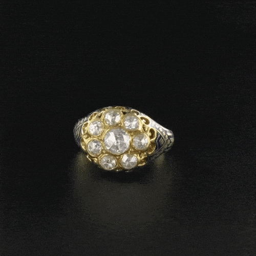 Bague 56 Bague diamants et émail bleu en or jaune 18 carats 58 Facettes 08-017-1463177-57