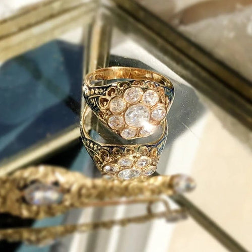 Bague 56 Bague diamants et émail bleu en or jaune 18 carats 58 Facettes 08-017-1463177-57