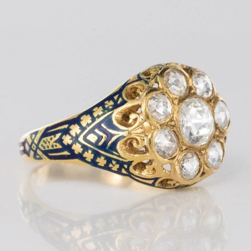 Bague 56 Bague diamants et émail bleu en or jaune 18 carats 58 Facettes 08-017-1463177-57