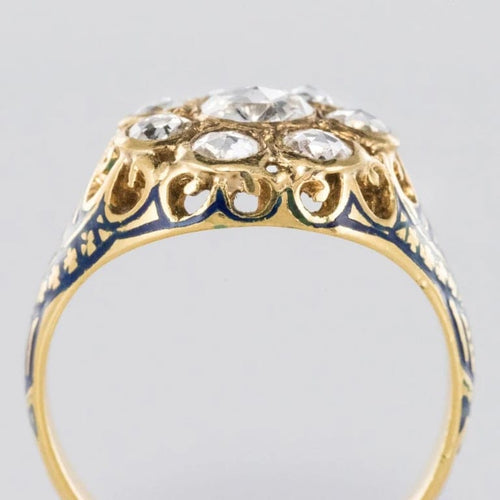 Bague 56 Bague diamants et émail bleu en or jaune 18 carats 58 Facettes 08-017-1463177-57