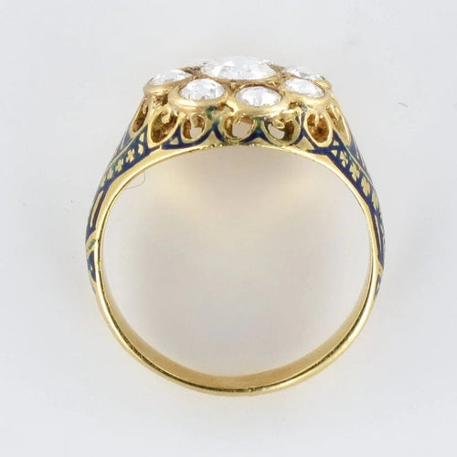 Bague 56 Bague diamants et émail bleu en or jaune 18 carats 58 Facettes 08-017-1463177-57