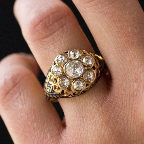 Bague 56 Bague diamants et émail bleu en or jaune 18 carats 58 Facettes 08-017-1463177-57