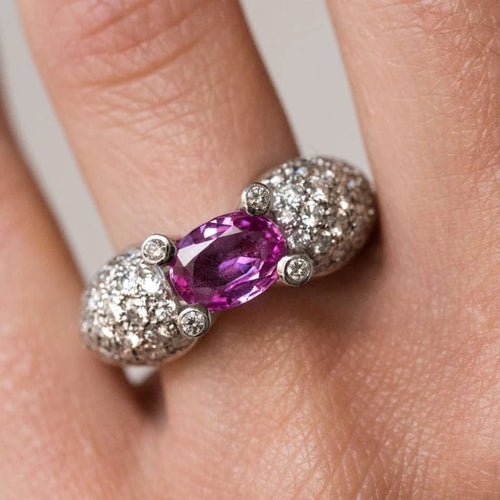 Bague 51 Bague en or blanc 18 carats avec saphir rose et diamants 58 Facettes 00-211-2712936-52