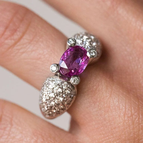Bague 51 Bague en or blanc 18 carats avec saphir rose et diamants 58 Facettes 00-211-2712936-52