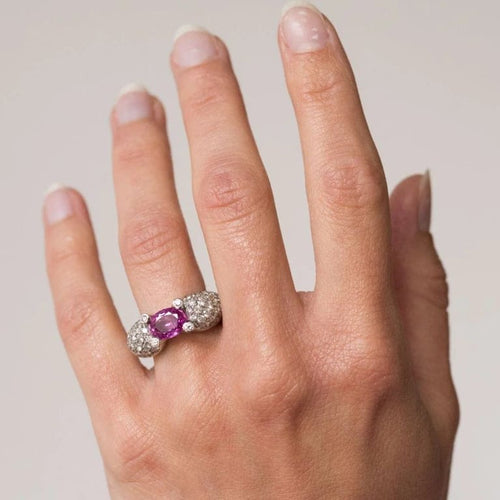Bague 51 Bague en or blanc 18 carats avec saphir rose et diamants 58 Facettes 00-211-2712936-52