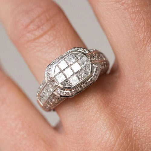 Bague 51 Bague diamants taille princesse en or blanc 18 carats 58 Facettes 01-186-1895002-51