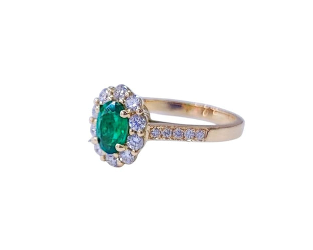 Bague 55 Bague marguerite émeraude et diamants en or jaune 18K 58 Facettes BAG.MARGT.E.LIGNE