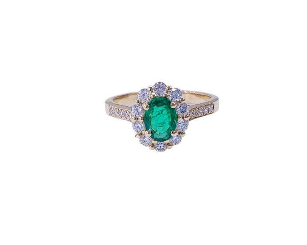 Bague 55 Bague marguerite émeraude et diamants en or jaune 18K 58 Facettes BAG.MARGT.E.LIGNE