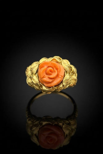 Bague 57 Anello Corallo di Rosa - Bague artisanale en or jaune et corail naturel 58 Facettes anello corallo