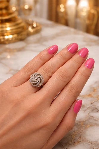 Bague 56 Bague fleur bicolore en or 750 avec diamants 1,20 ct 58 Facettes 50422