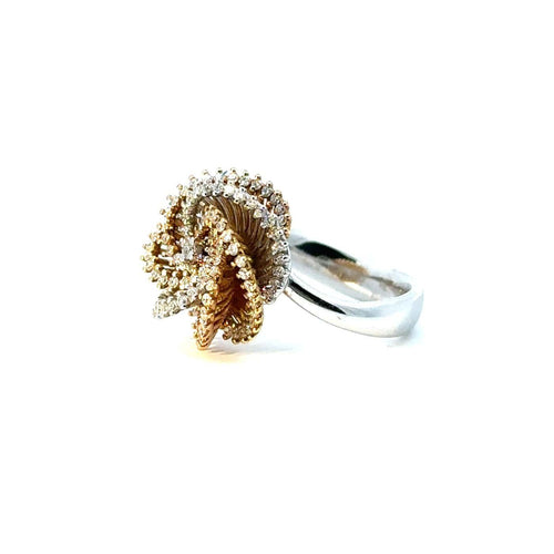 Bague 56 Bague fleur bicolore en or 750 avec diamants 1,20 ct 58 Facettes 50422