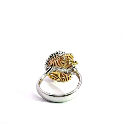 Bague 56 Bague fleur bicolore en or 750 avec diamants 1,20 ct 58 Facettes 50422
