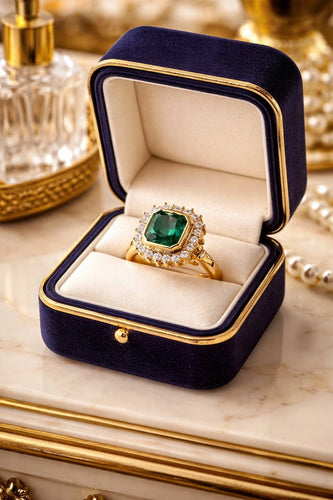 Bague 52 Bague en or jaune 18 ct, émeraude colombienne et diamants 58 Facettes 50418