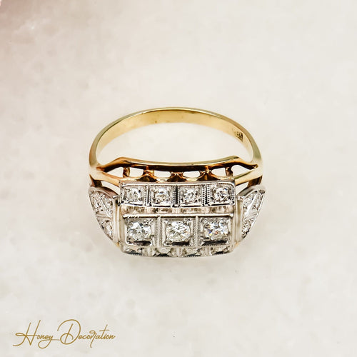 Bague 55.5 Bague Art déco vintage en or 14 carats et diamants 58 Facettes 2800