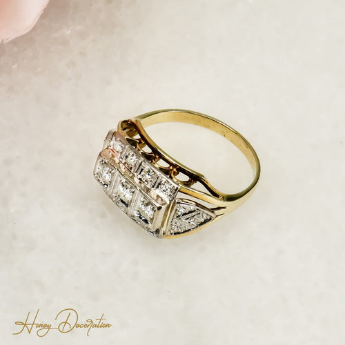 Bague 55.5 Bague Art déco vintage en or 14 carats et diamants 58 Facettes 2800