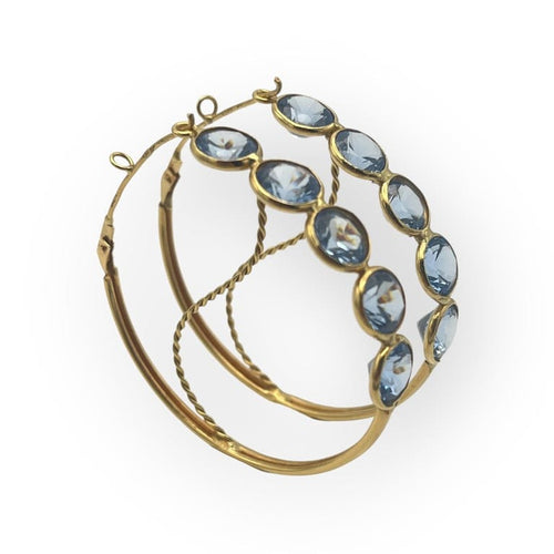 Boucles d'oreilles Créoles - Boucles d'oreilles en or jaune 18K et topazes bleues 58 Facettes 149064377