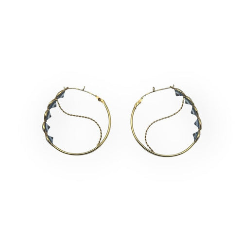 Boucles d'oreilles Créoles - Boucles d'oreilles en or jaune 18K et topazes bleues 58 Facettes 149064377