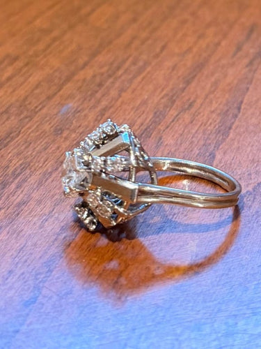 Bague 53 Bague dôme Art déco en platine et diamants 58 Facettes Bague dome art déco platine double