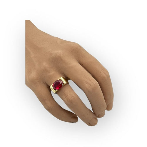 Bague 54 Bague en or jaune 18K avec pierre rouge ovale 58 Facettes 149062968